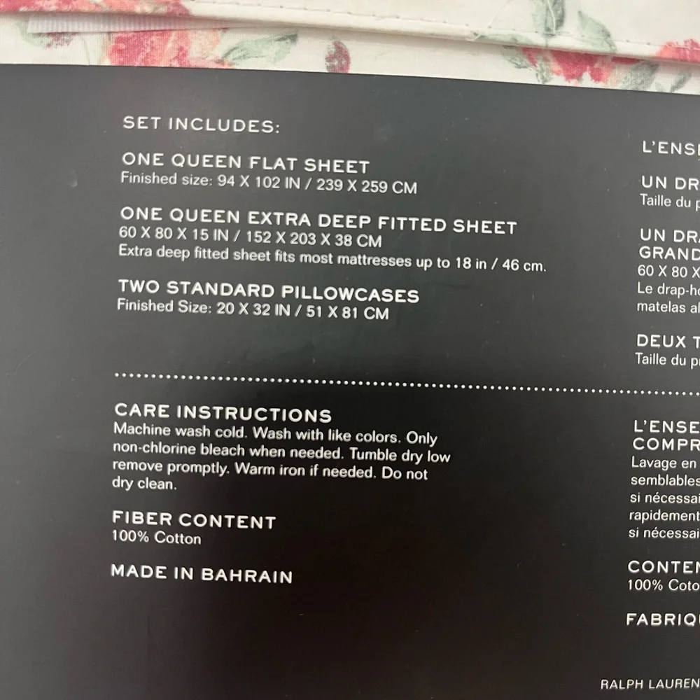 Ralph Lauren Floral Queen Sheet Set with Standard Pillowcases